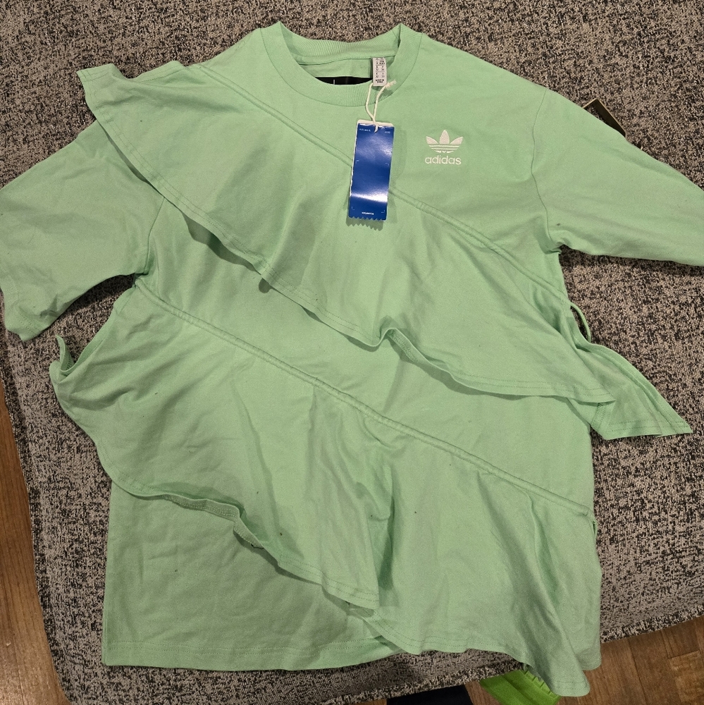 NWT adidas green ruffle top
